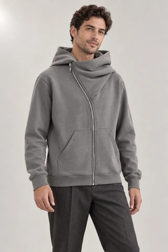 Sweat zippé à capuche Rick Owens gris