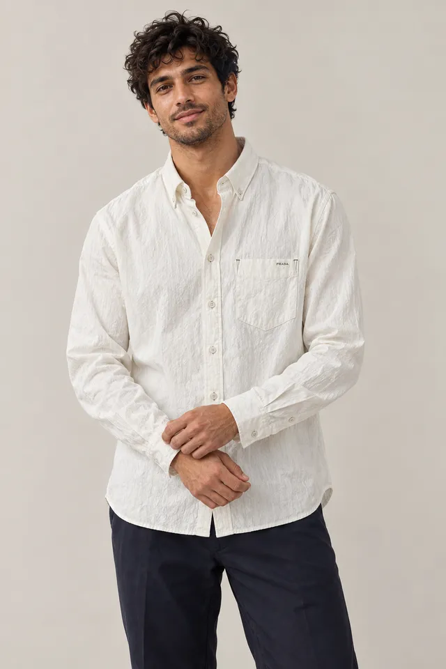 Chemise Prada blanc cassé et beige, Porté de face