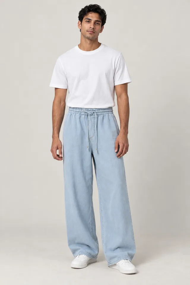 Pantalon Loewe bleu et gris, Porté de face