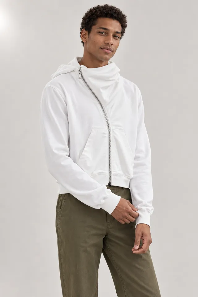 Sweat zippé à capuche Rick Owens blanc, Porté de face