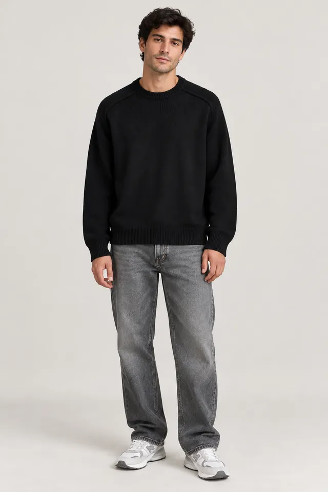 Pull en maille Acne Studios à coupe large noir, Porté de face