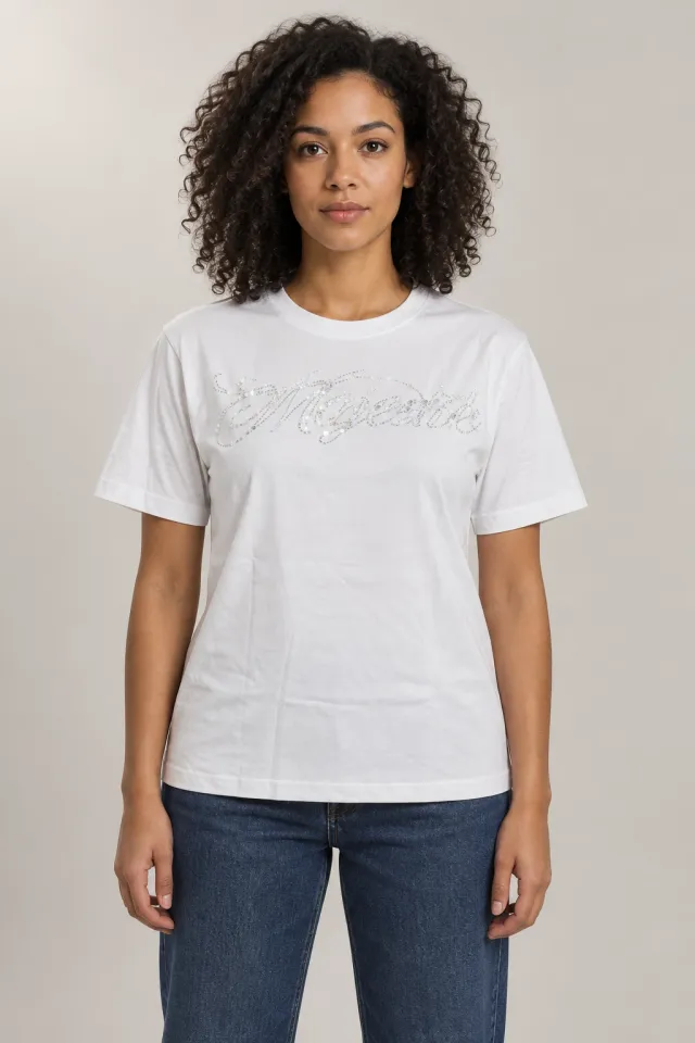 T-shirt MAJESTIK blanc, Porté de face