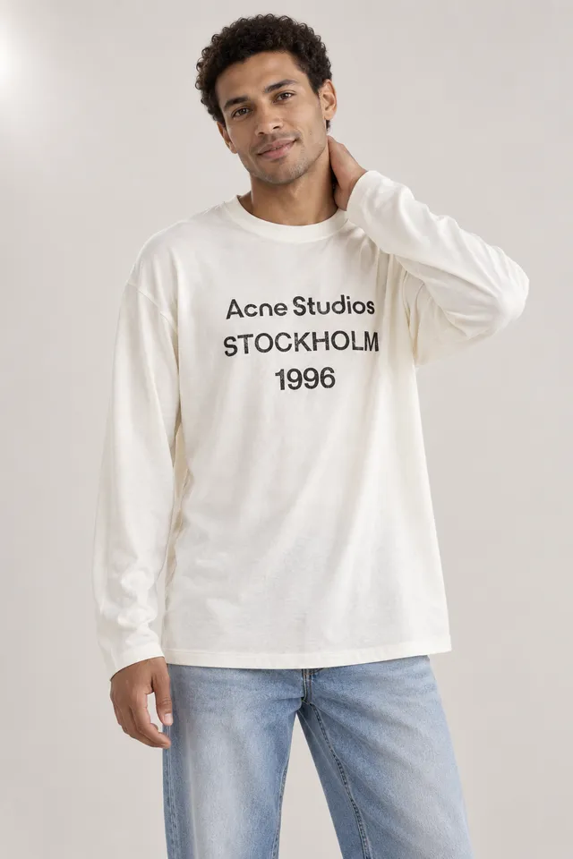T-shirt Acne Studios à inscription STOCKHOLM 1996 blanc, Porté de face