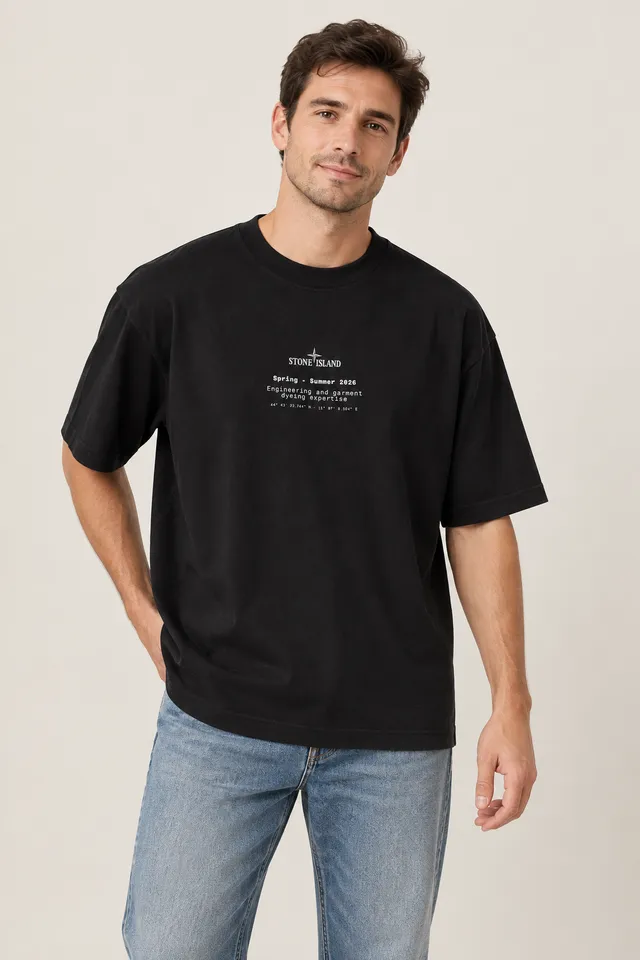 T-shirt Stone Island à inscription Spring - Summer 2026 noir, Porté de face