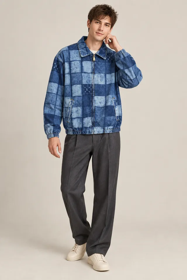 Veste Louis Vuitton bleue, Porté de face