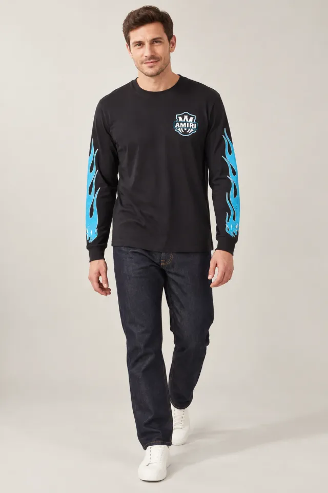 T-shirt à manches longues Amiri Eagle Flames noir, Porté de face