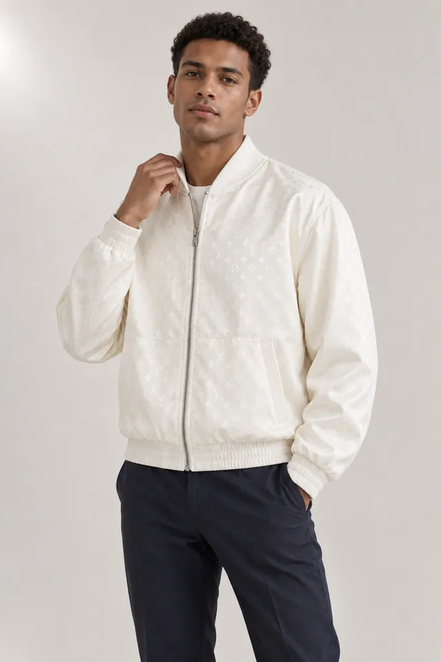Veste Louis Vuitton à monogramme blanc cassé, Porté de face