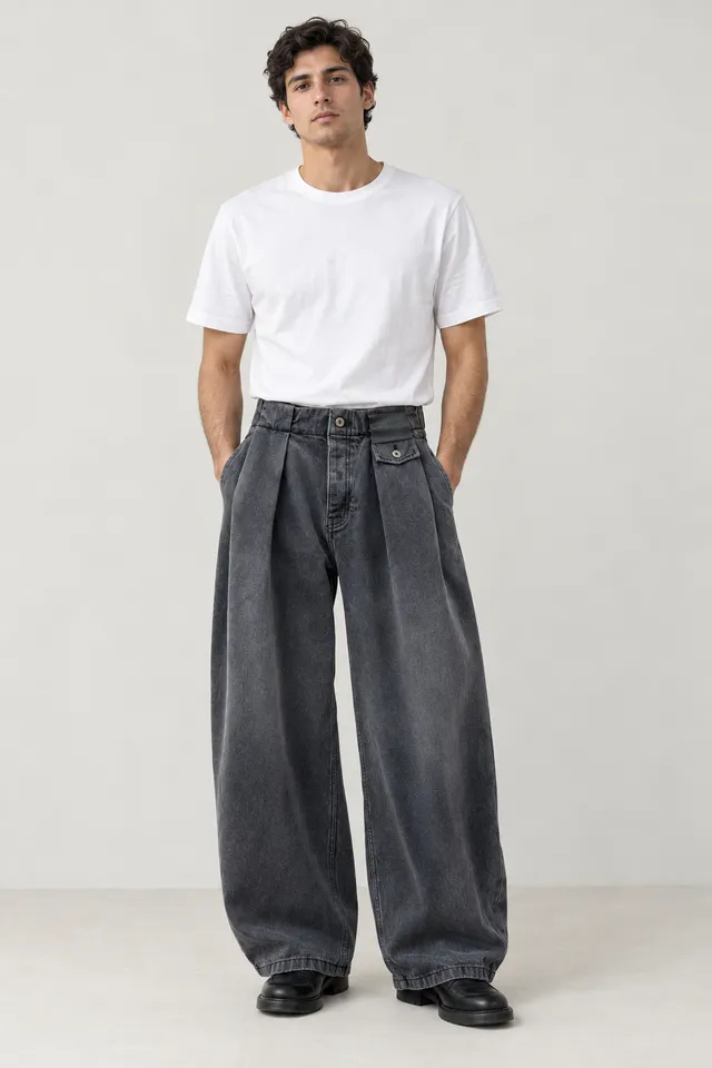 Jean Loewe gris à coupe ample, Porté de face
