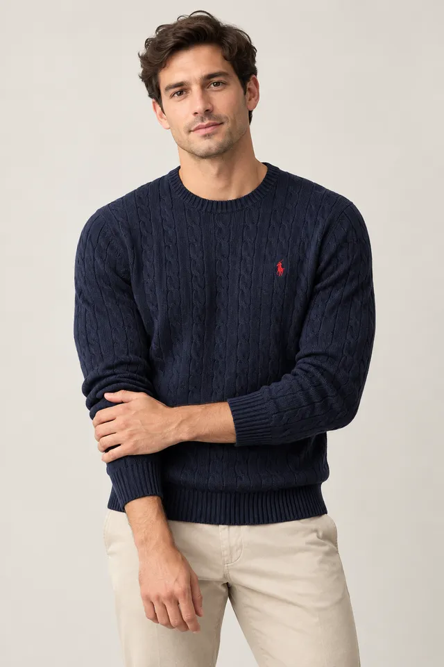 Pull Ralph Lauren en maille torsadée, Porté de face