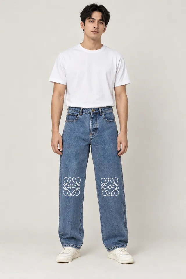 Jean Loewe straight-leg bleu, Porté de face