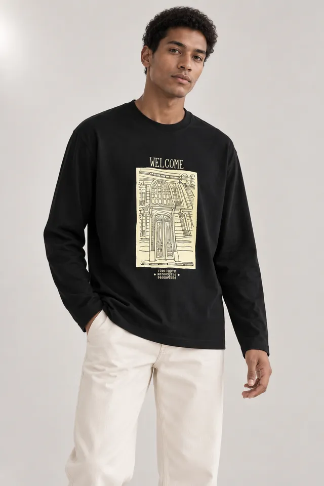 T-shirt à manches longues Maison Margiela MM6 à inscription WELCOME, Porté de face