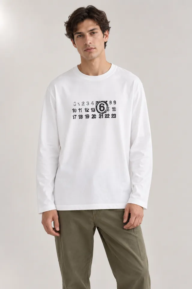 T-shirt à manches longues Maison Margiela MM6 à motif de logos, Porté de face