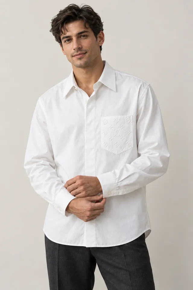 Chemise Louis Vuitton blanche et beige, Porté de face
