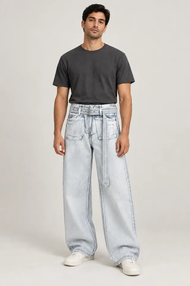 Jean Acne Studios zippé bleu, Porté de face