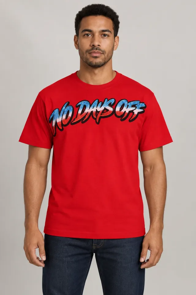 T-shirt rouge et gris, Porté de face