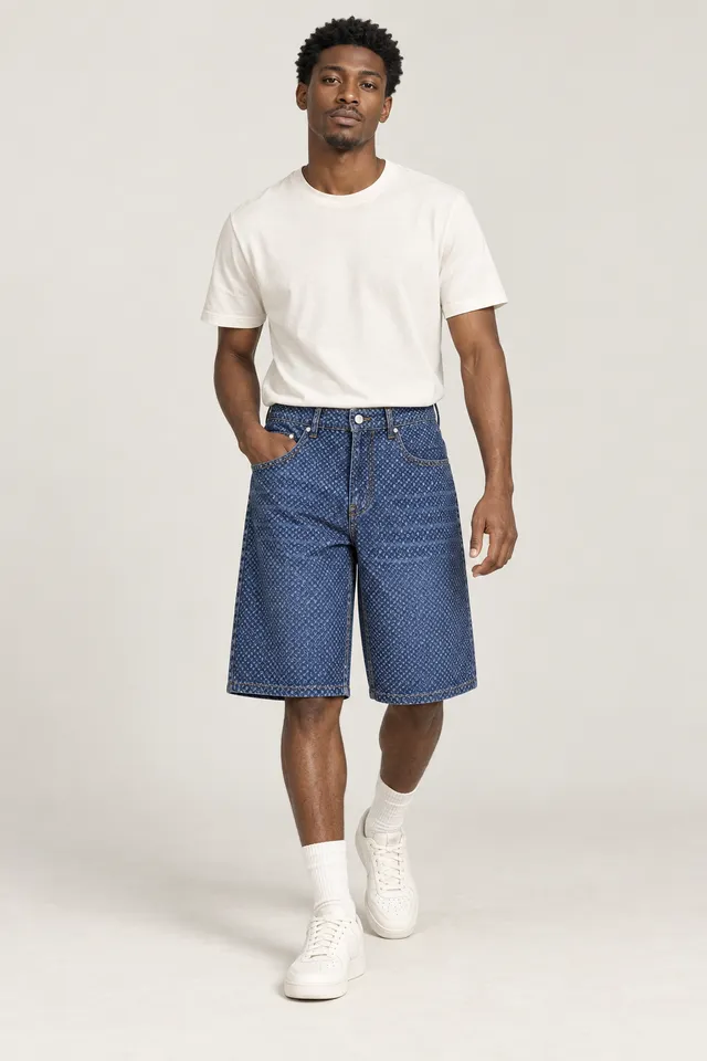 Short Louis Vuitton à monogramme bleu et blanc, Porté de face