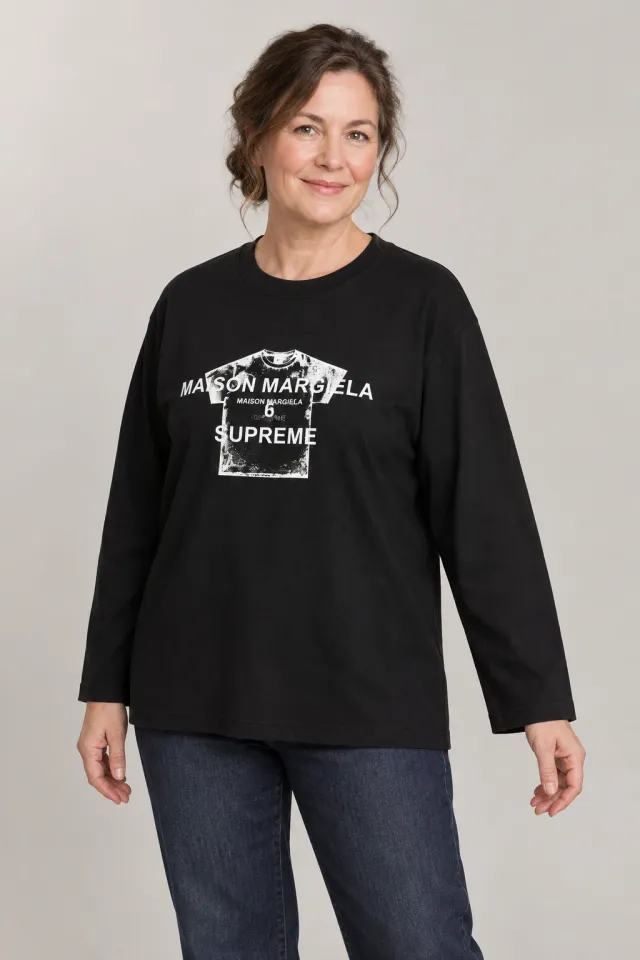 T-shirt à manches longues Maison Margiela à imprimé sur la poitrine, Porté de face