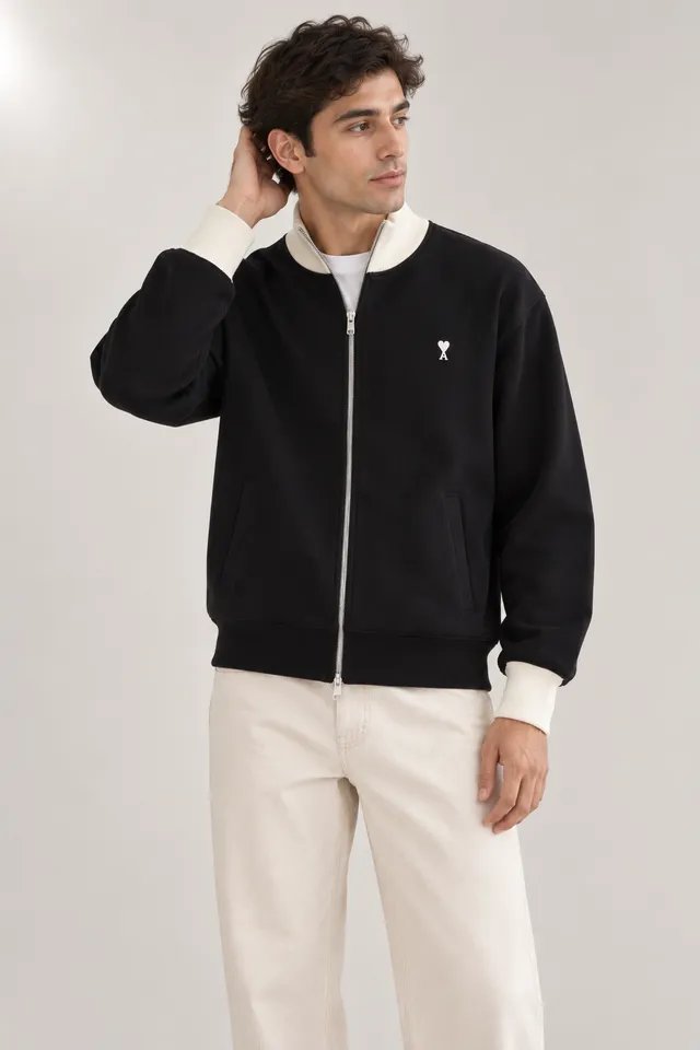 Veste AMI Paris noire et blanc cassé, Porté de face