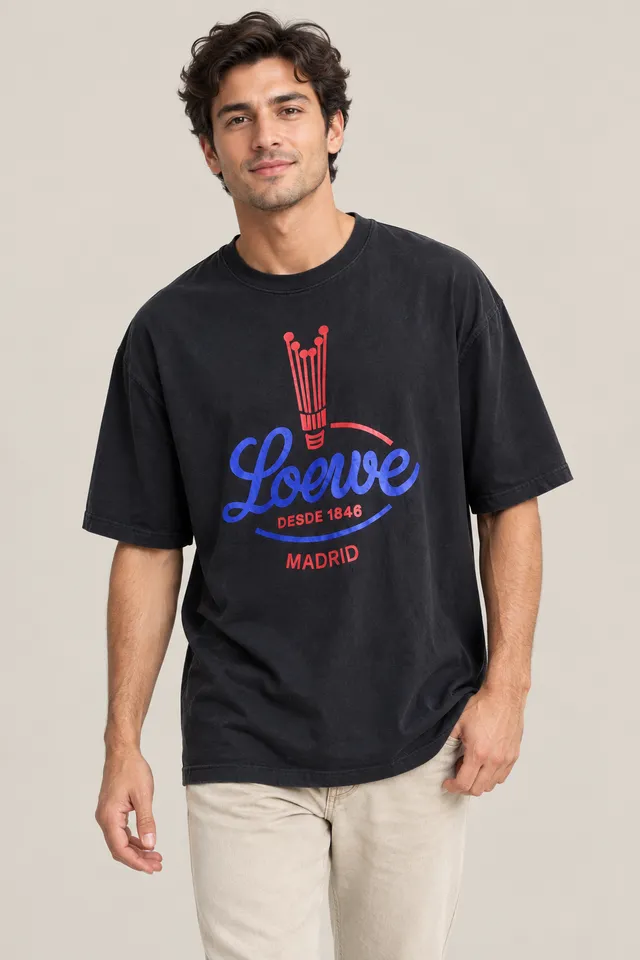 T-shirt Loewe à inscription MADRID noir, Porté de face