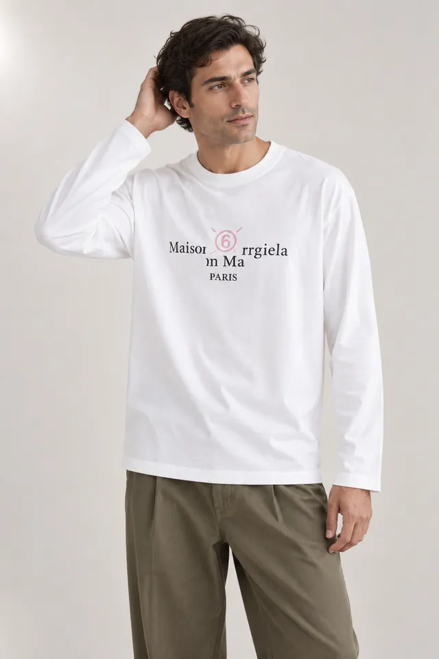 T-shirt à manches longues Maison Margiela à logo imprimé, Porté de face