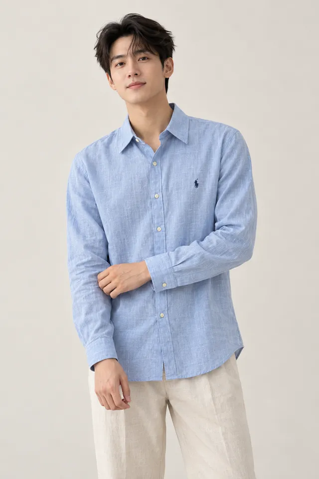 Chemise Ralph Lauren bleue, Porté de face