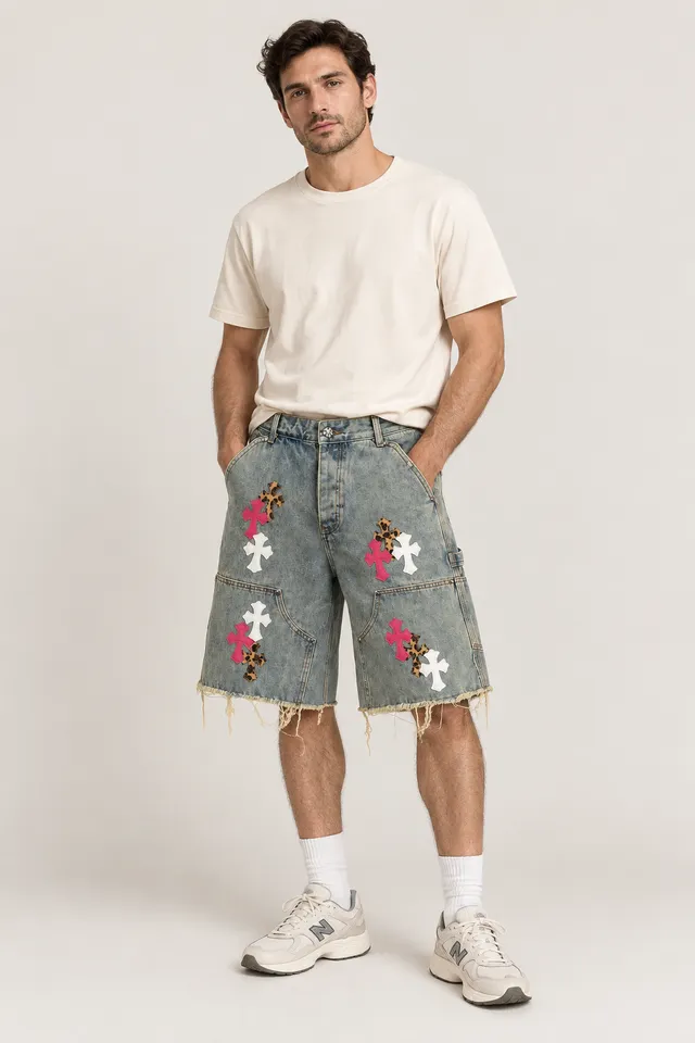 Short Chrome Hearts bleu, Porté de face